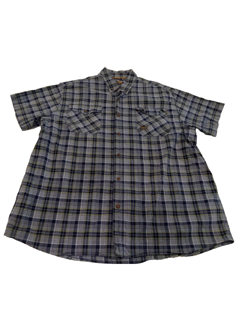 Ariat Rebar Shirt Mens XXL Blue Grey Plaid DuraStretch Work Button Dual Pocket 2